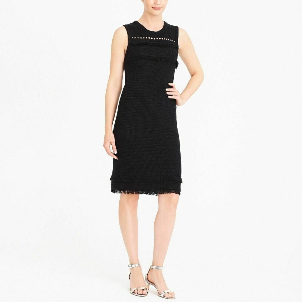 J Crew Womens Size XS Holiday Fancy Little Black Sleeveless Fringe Sweater Dress